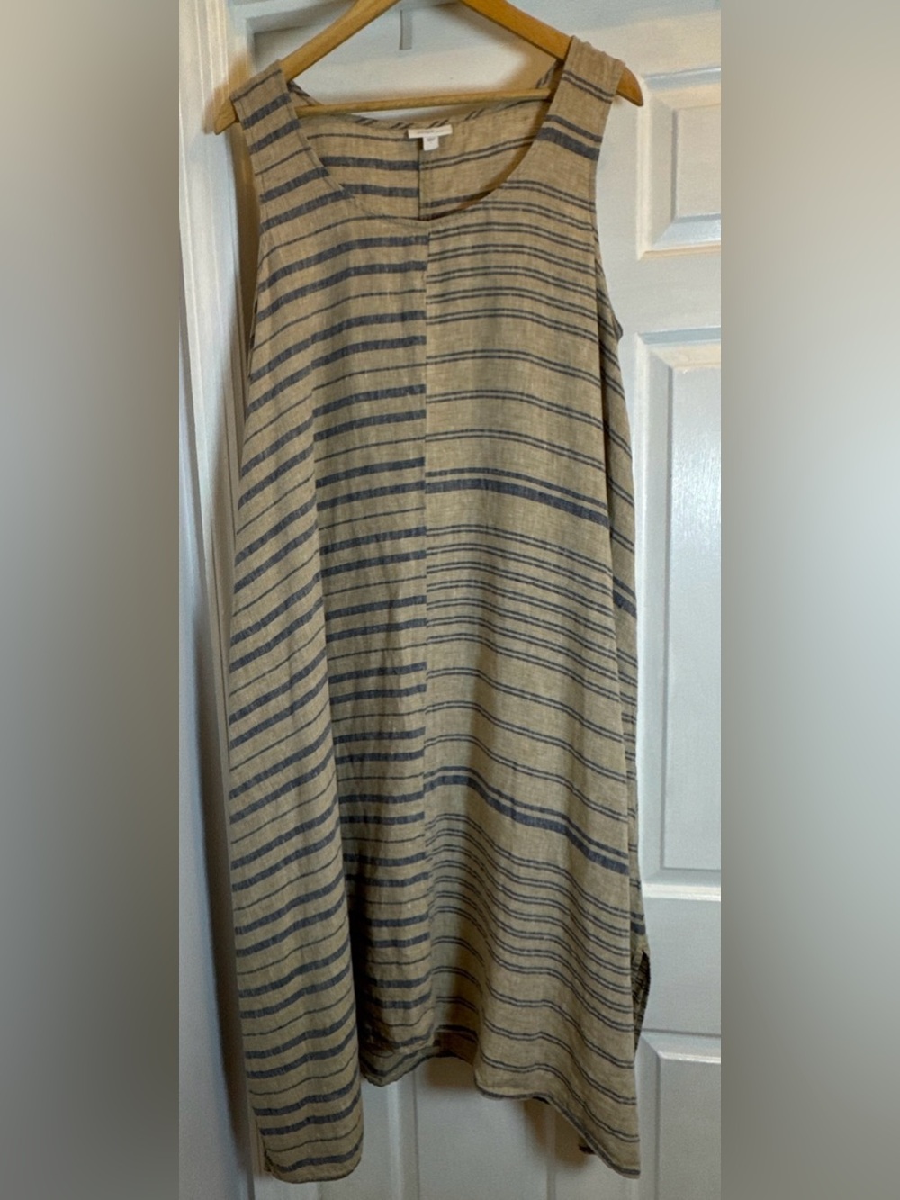 Pure Jill Linen Mixed Stripe Lagenlook Maxi Length Dress Size Large Boho